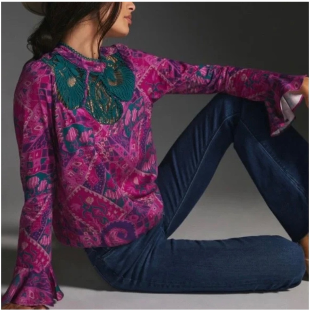 NWT Anthropologie Brenan flutter-sleeve blouse by Tiny, size small